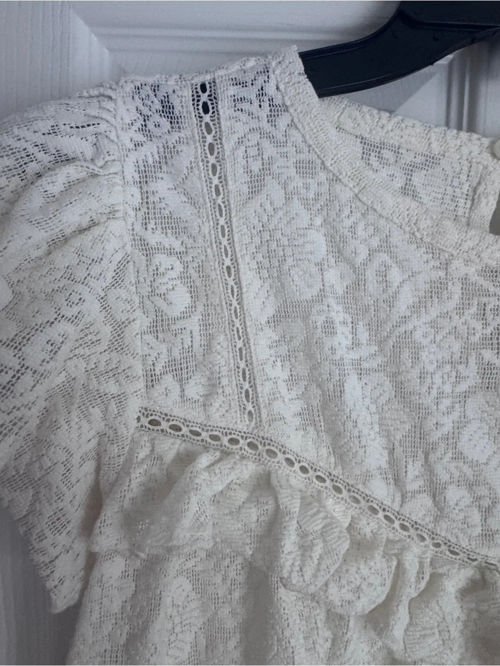 LOFT Lace and Ruffle Knit Short Sleeve Top, Cottagecore, Romantic Lace Top